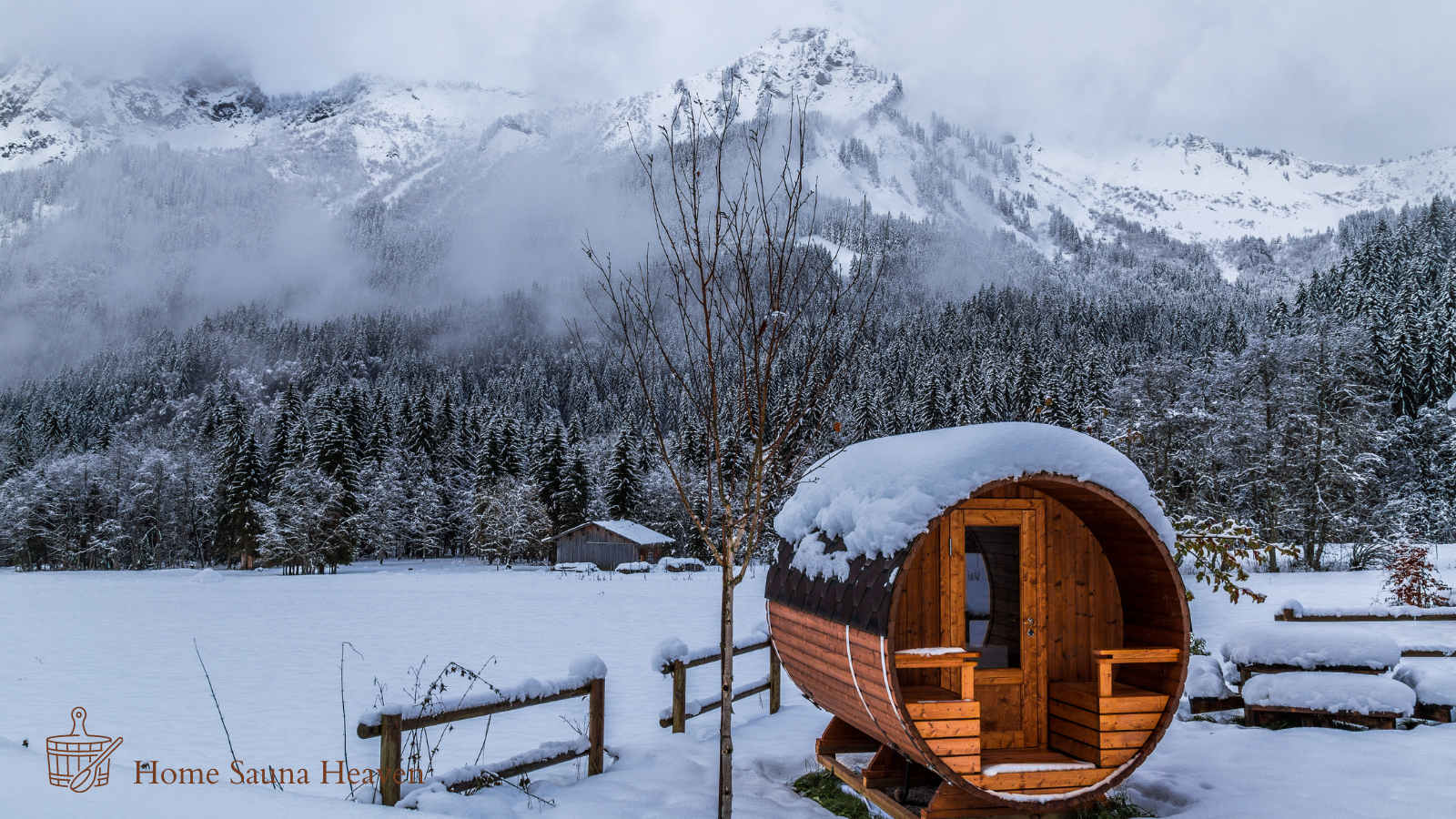 outdoor sauna in the snow